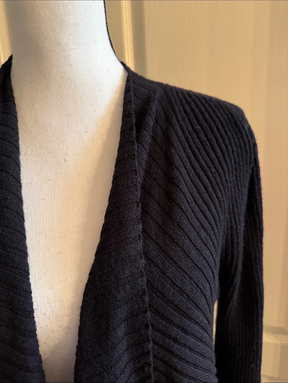 EILEEN FISHER - Black Ribbed Open-Front Cardigan - Size Large - Picture 2 of 12